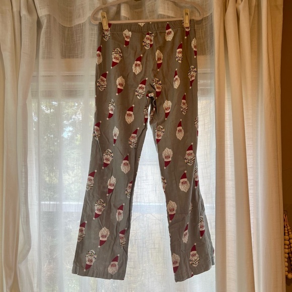 Santa Face Christmas Printed PJ Cotton Drawstring Pants Grey Red - Picture 2 of 6